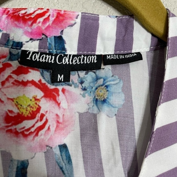 Tolani Collection Floral Purple Stripe Blouse Button Down Medium - Picture 4 of 6